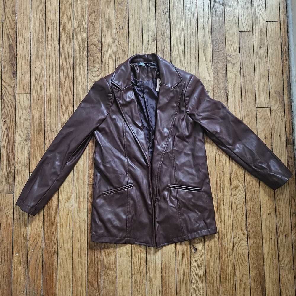 Womens Brown Faux Leather Jacket